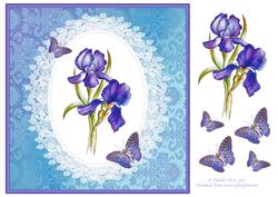 8x8 Irises, Lace and Butterflies Decoupage Topper
