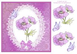 8x8 Anemones, Lace and Butterflies Topper