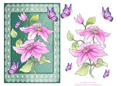 Clematis and Butterfly Decoupage Sheet
