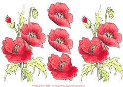 Watercolour Red Poppies Decoupage Sheet