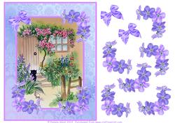 Victorian Garden with Black Cat and Flowers Decoupage