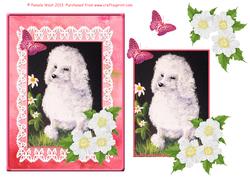 Poodle with Butterfly and Flowers Decoupage Sheet