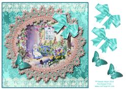 8x8 Vintage by the Cottage Door with Lace and Butterflies