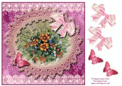 8x8 Vintage Nasturtiums with Lace and Butterflies