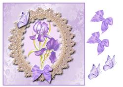 8x8 Vintage Irises and Butterflies with Lace and Bows