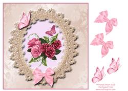 8x8 Vintage Roses with Lace and Butterflies