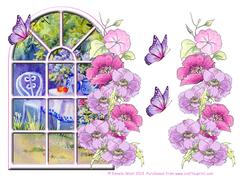 Over the Edge Arch Window Tea in the Garden Topper