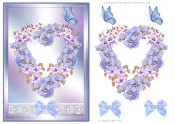Watercolour Floral Heart with Decoupage Blue
