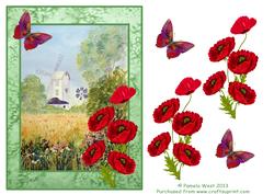 Windmill and Poppies Decoupage Sheet