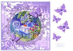 8x8 Tea for 2 with Butterflies Decoupage Sheet