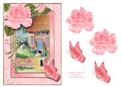Rose Frame with Cottage and Butterflies Decoupage