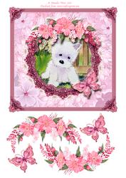 8x8 Cute Westie with Butterfly and Flowers Decoupage