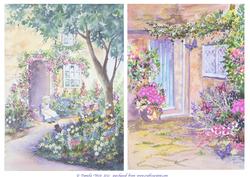 2 Watercolour Backgrounds Cottage Doors