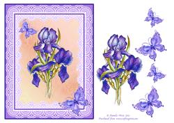 Irises and Butterflies Decoupage Topper