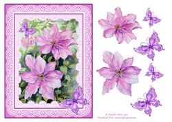 Pink Clematis with Lace Frame and Butterflies Topper