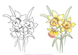 Digital Stamp Daffodil with Coloured Version Too