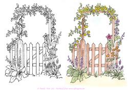 Digital Stamp Garden Gate with Coloured Version Too