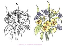 Digital Stamp Primroses with Coloured Version Too