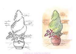 Digital Stamp Topiary with Coloured Version Too