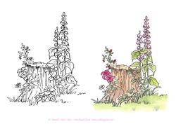 Digital Stamp Tree Stump with Coloured Version Too