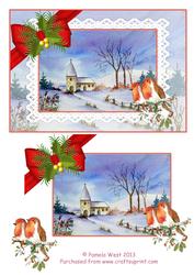 2 Robins by the Church Decoupage Topper