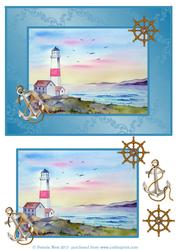 Lighthouse Decoupage Sheet with Anchor and Ships Wheel