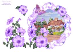 Thatched Cottage with Floral Frame Decoupage