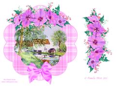 Watermill with Floral Frame Decoupage