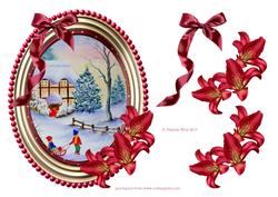 Sledging in the Snow with Red Lilies and Bow Decoupage