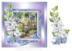 Woods in Summer with Floral Frame Decoupage