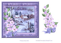 8 x 8 Cottages in Snow with Square Frame and Flower Decoupag