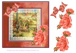 8x8 Silk with Roses -autumn Scene Decoupage
