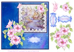 8x8 Silk with Camelia and Waterfall Scene Decoupage Sheet