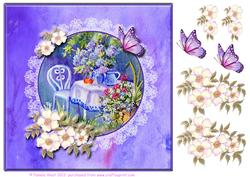 8x8 Silk with Dog Roses and Tea in the Garden Decoupage