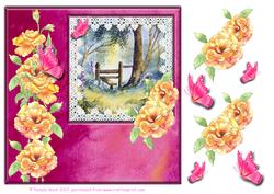 8x8 Silk, Lace and Roses Woodland Scene Decoupage Sheet