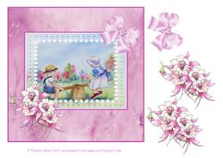 8x8 Silk, Lace and Aquilegia with Children on Seesaw