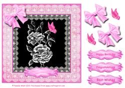 8x8 Black and White Roses with Butterfly Decoupage Sheet