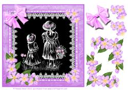 8x8 Best Friends Picking Flowers in Black and White