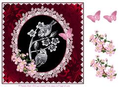 8x8 Black and White Blue Tits with Apple Blossom