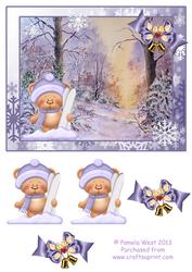 Ski Bear in the Snowy Woods Decoupage Topper