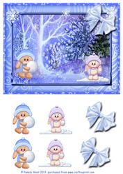 Snowbunnies Snow Ball Fight Decoupage Topper