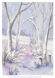 Winter Trees Snowy Watercolour Background.