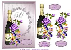 Champagne and Flowers 50th Birthday Decoupage Card