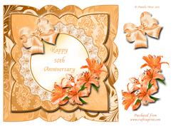 Golden Wedding Anniversary Card Front with Lilies and Bow