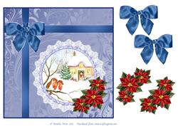 8x8 2 Robins with Bow and Poinsettia Decoupage