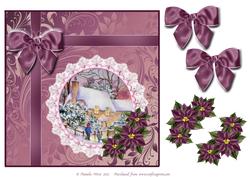 8x8 Cottage in Snow with Bow and Poinsettia Decoupage