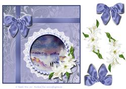 8x8 Oast Houses in Snow with Lilies and Bow Decoupage