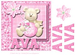 8x8 Baby's Christmas Name Card Ava with Decoupage
