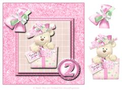 8x8 Pink Birthday Bear 2nd Birthday with Decoupage