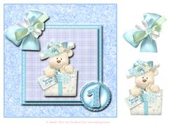 8x8 Blue Birthday Bear 1st Birthday with Decoupage